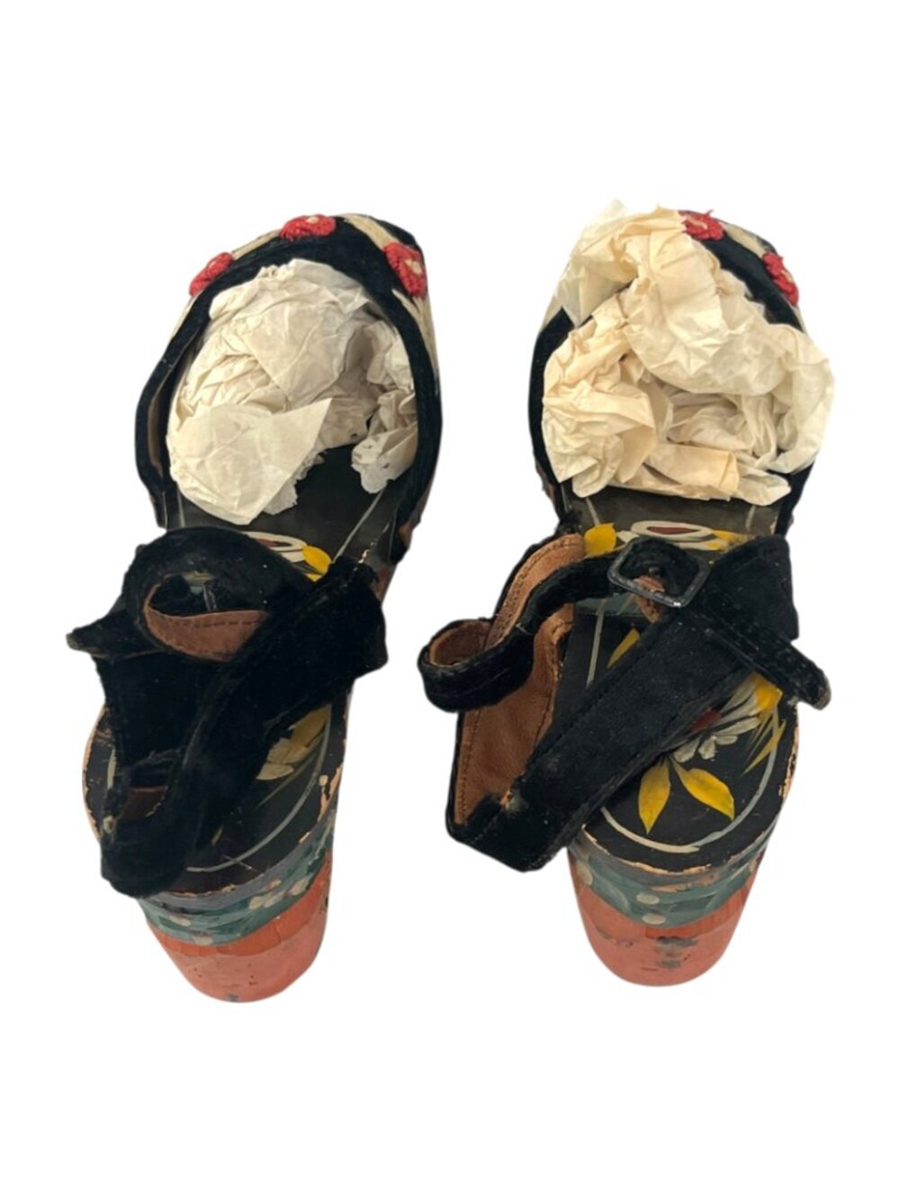 Vintage WW2 Women's Carved Wooden Hand Painted Shoes - Size 5 - Picture 3 of 9